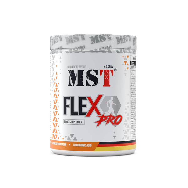 Kaufen Sie Flex Pro Pulver für Gelenke mit Kollagen von MST Nutrition Deutschland. Enthält Glucosamin, Chondroitin, MSM und Hyaluronsäure zur Linderung von Gelenkschmerzen und Förderung der Gelenk- und Knorpelgesundheit.